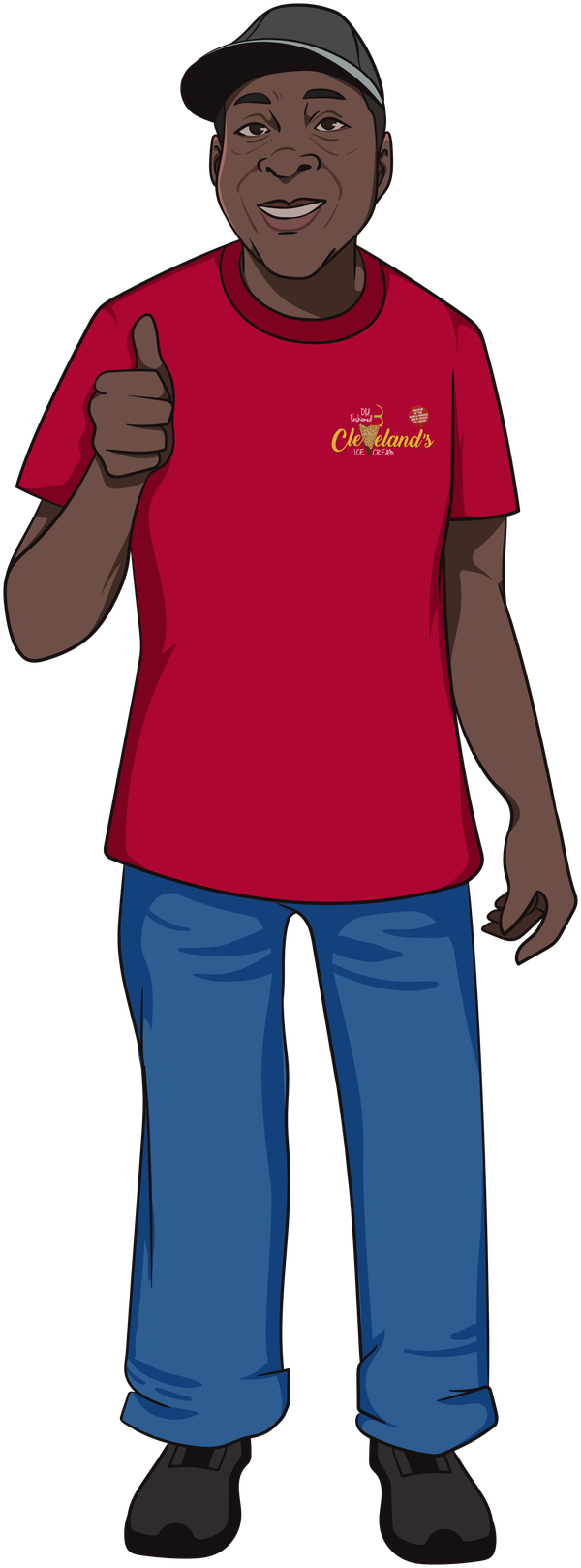 Illustration of Papa Cleve giving a thumbs up in a Cleveland's Ice Cream shirt
